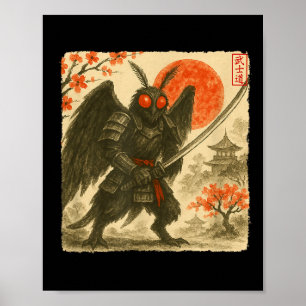 Poster Mothman Samurai Traje de Guerreiro Japonês Sumi-e