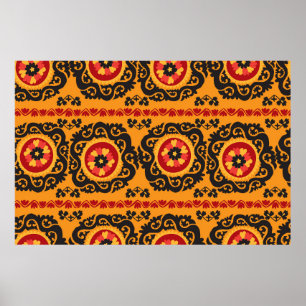 Poster Motif de bordado asiático tradicional colorido