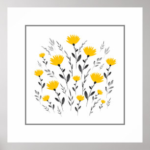 Poster Motif Floral de Cinza Amarelo Moderno