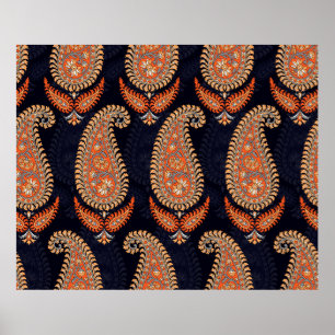 Poster Motif floral de Mughal em marinho