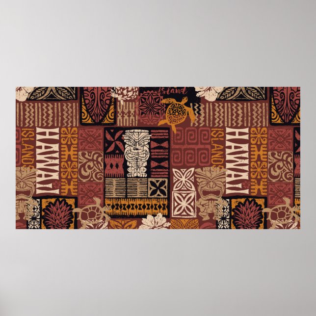 Poster Motif tecido patchwork ao estilo havaiano, estilo  (Frente)
