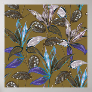 Poster Motifs botânica das florestas tropicais retrorados