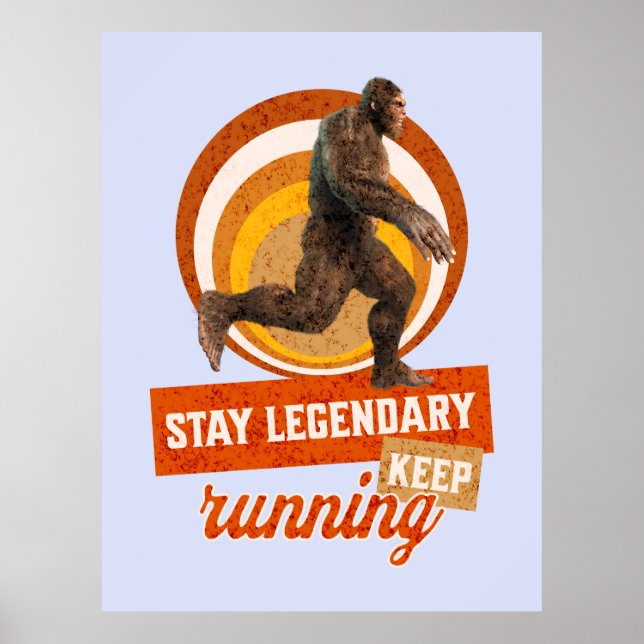 Poster Motivação Divertida de Bigfoot Correndo (Frente)