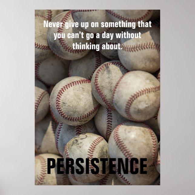 Poster Motivação Inspiracional de Baseball de Persistênci (Frente)