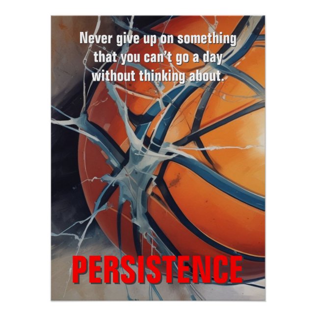 Póster Motivação Inspiracional de Basquete de Persistênci (Frente)