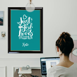 Poster Motivação Moderna de Triatlo Turquesa Branco Tipog
