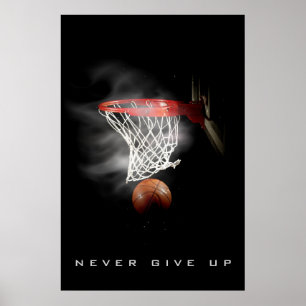 Póster Motivação Nunca Desiste do Basquete