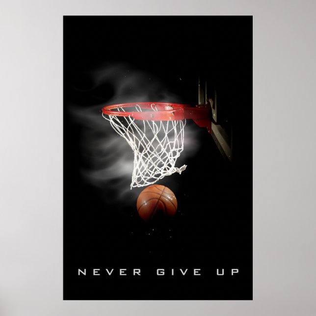 Póster Motivação Nunca Desiste do Basquete (Frente)