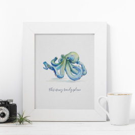 Poster Motivador Octopus Azul Aquarela