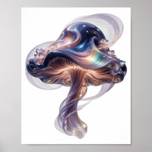Poster Motivo Artístico Cogumelo Espacial Prata