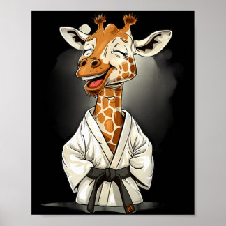 Poster Motivo de Girafa de Caratê Taekwondo Jiu-Jitsu Mma