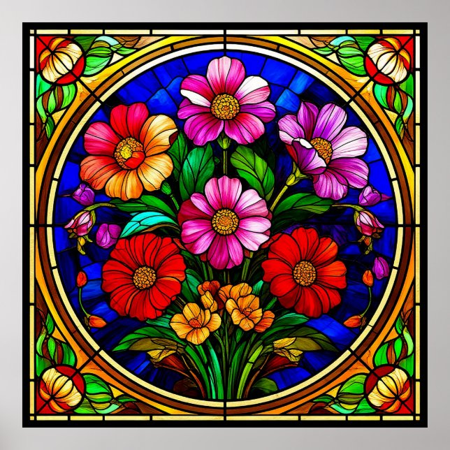 Poster Motivo Floral e Flores Vibrantes (Frente)