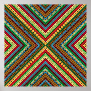 Poster Motivos geométricos africanos coloridos e símbolos
