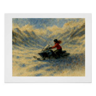Póster Moto de neve nas montanhas,