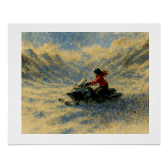 Póster Moto de neve nas montanhas,  (Frente)
