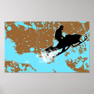 Póster moto de neve. trilha de pó.