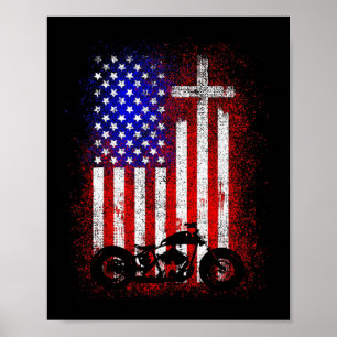 Poster Moto Vintage Bandeira EUA Fé Cristã Para Bi