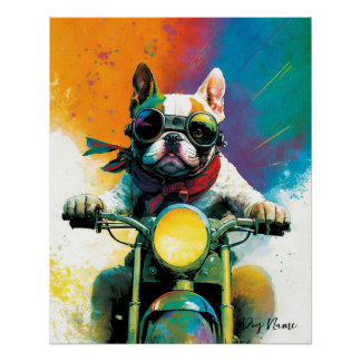 Póster Motocicleta - Anime French Bulldog 001