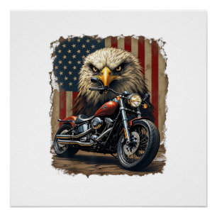 Póster Motocicleta Bandeira EUA Retro Chopper Motociclist
