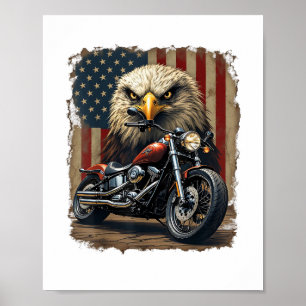 Poster Motocicleta Bandeira EUA Retro Chopper Motociclist