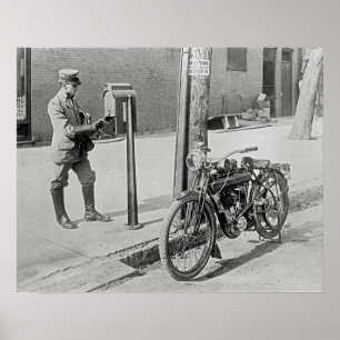 Póster Motocicleta Carteiro, 1909. Foto do vintage