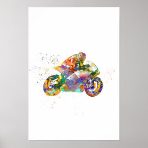 Poster motocicleta de corrida aquarela