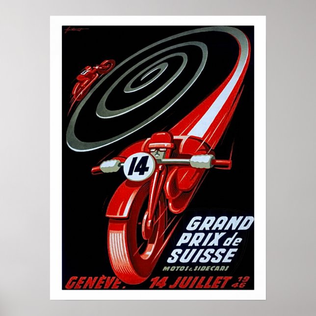 Poster Motocicleta de corrida em velocidade, pôster vinta (Frente)