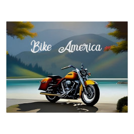 Póster Motocicleta estacionada perto do lago