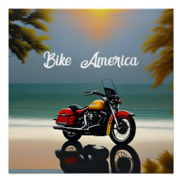 Póster Motocicleta estacionada perto do Oceano