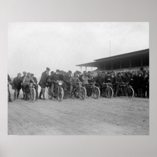 Póster Motocicleta Raça, 1915. Foto do vintage