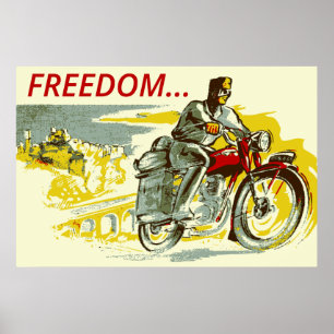 Póster Motocicleta retro da LIBERDADE do estilo do