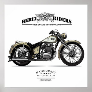 Poster Motocicleta Vintage Rebel Riders Chopper