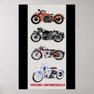 Póster MOTOCICLETAS VINTAGE, Preto Cinza