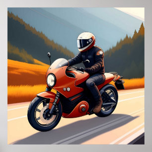 Poster Motociclista Andando pela Estrada da Montanha