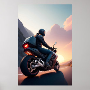 Poster Motociclista Atravessando Estrada Cênica