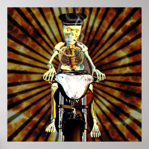 Poster motociclista com esqueleto fumando cigarro