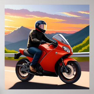Poster Motociclista Passeando pela Estrada da Montanha