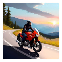 Motociclista pilotando em uma estrada montanhosa p