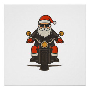 Póster Motociclo de Natal Vintage Divertido Motociclista