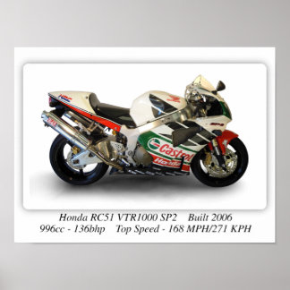 Poster Motociclo Honda RC51 VTR1000 SP2 Castrol - A3