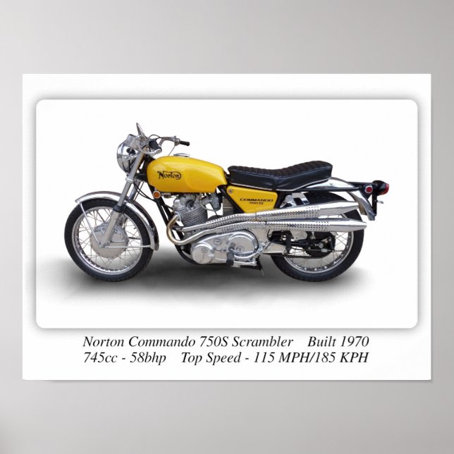 Poster Motociclo Norton Commando 750s Scrambler - A3 (Frente)