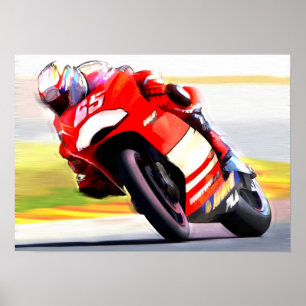 Póster Motociclo Vermelho em Corrida