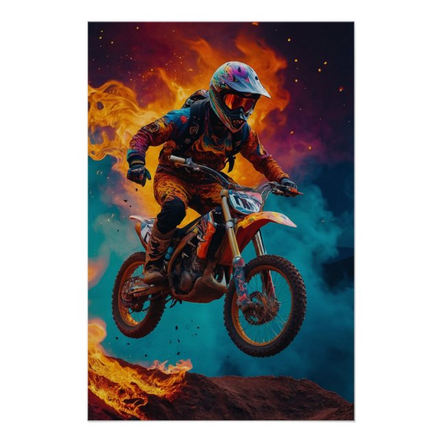 Póster Motocross Rider Escapando Lava (Frente)