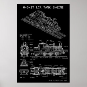 Poster Motor a Vapor 0-6-2T "Blueprint"