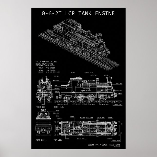 Poster Motor a Vapor 0-6-2T "Blueprint" (Frente)