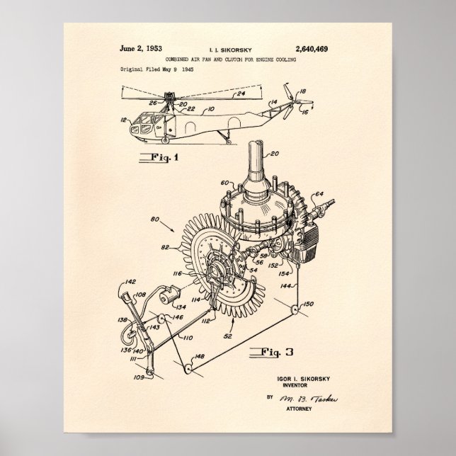 Poster Motor De Aeronave De 1953, Anterior Arte Patente (Frente)