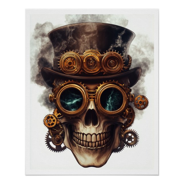 Póster Motor de Crânio Steampunk (Frente)