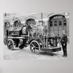 Póster Motor de Fogo alemão antigo, início dos anos 1900
