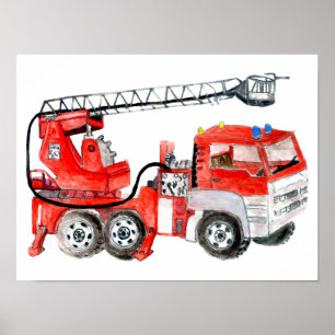 Poster Motor de incêndio vermelho, ilustração do camin
