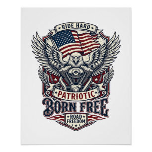 Póster Motor Patriótico Águia Estrada Ciclista Liberdade 